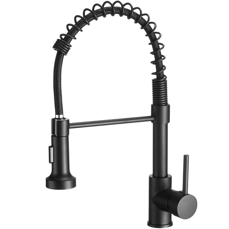 OWOFAN Modern Single Handle Spring Kitchen Faucet with Pull Down Sprayer, Matte Black Kitchen Sink Faucet 866080R - Image 1
